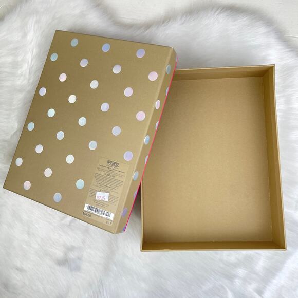 💕 Victoria’s Secret PINK Gift Display Decor Box Gold Brown Holograph Polka Dots - Picture 8 of 16